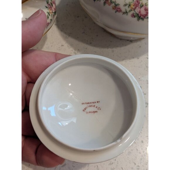 Haviland & Co Limoges Cream Sugar Bowl Gold Handles Bouquet Urn design - Picture 14 of 16